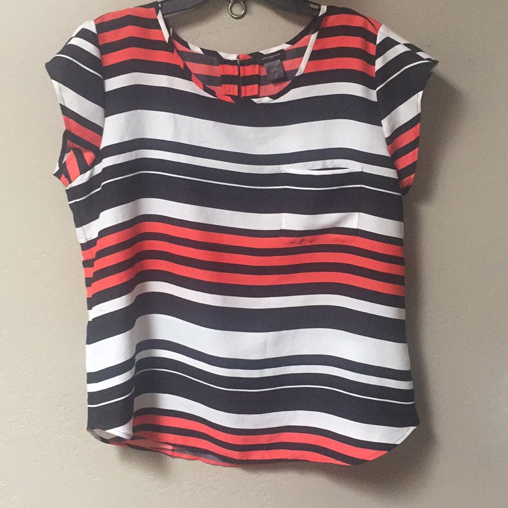 Ann Taylor striped cap sleeve blouse size L